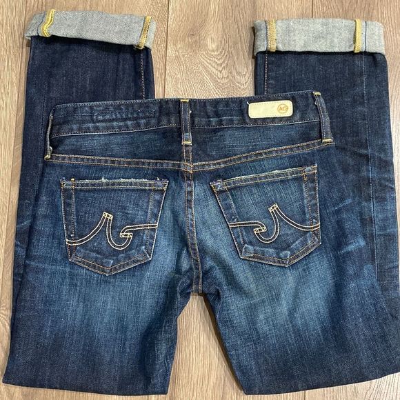 AG Adriano Goldschmied Tomboy Boyfriend Distressed Cropped Blue Denim Jeans 24 - Picture 4 of 12